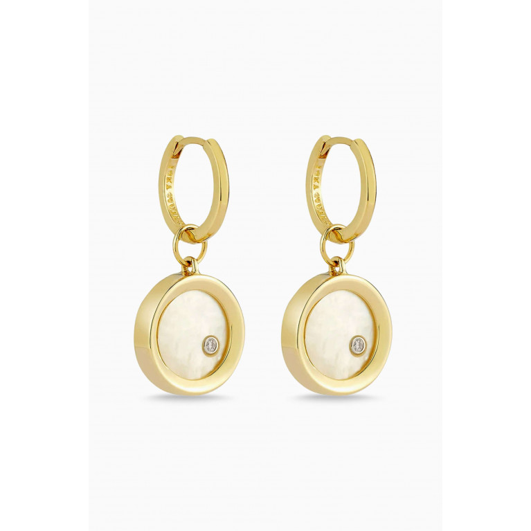 Mateo New York - Mother-of-Pearl Diamond Dot Drop Earrings in 14kt Gold