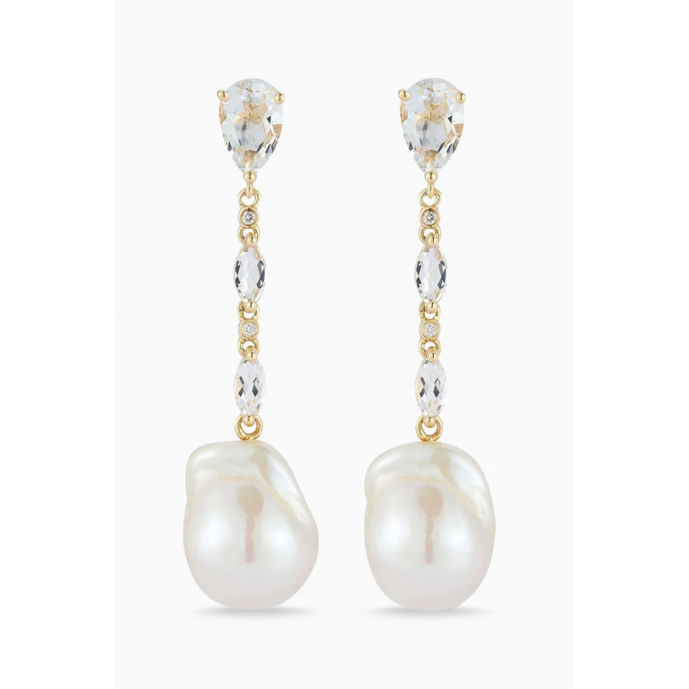 Mateo New York - Baroque Pearl & Topaz Drop Earrings in 14kt Gold