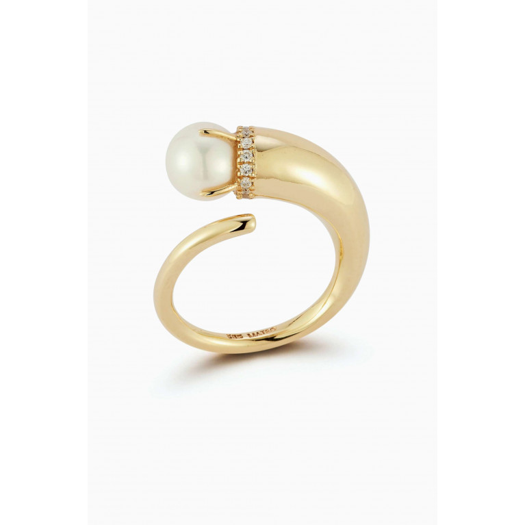 Mateo New York - Diamond & Pearl Cornucopia Ring in 14kt Gold