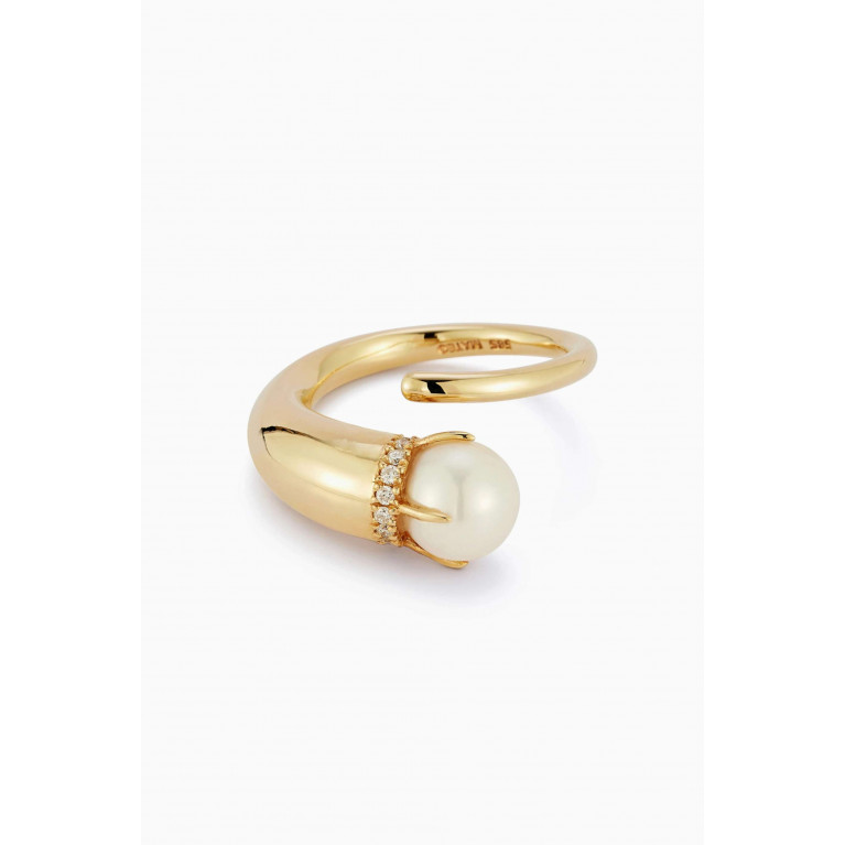 Mateo New York - Diamond & Pearl Cornucopia Ring in 14kt Gold