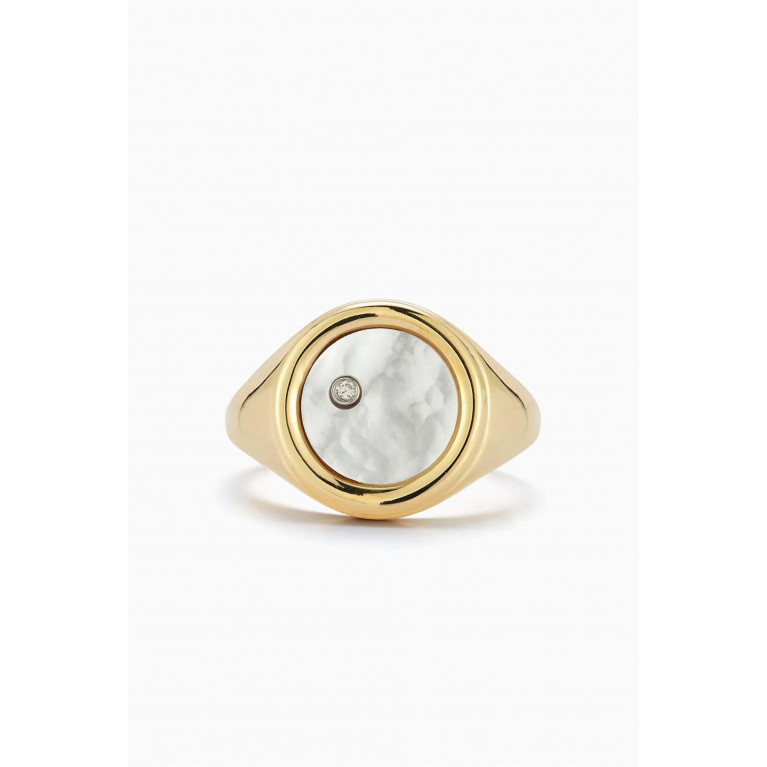 Mateo New York - Mother-of-Pearl & Diamond Coin Signet Ring in 14kt Gold