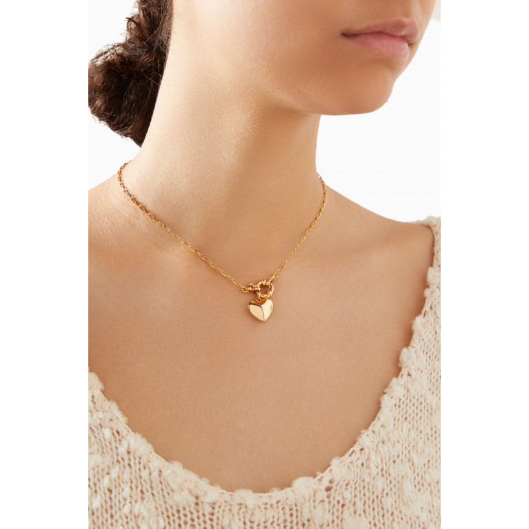 By Adina Eden - Solid Puffy Heart Paperclip Chain Necklace in 14kt Gold-plated Brass