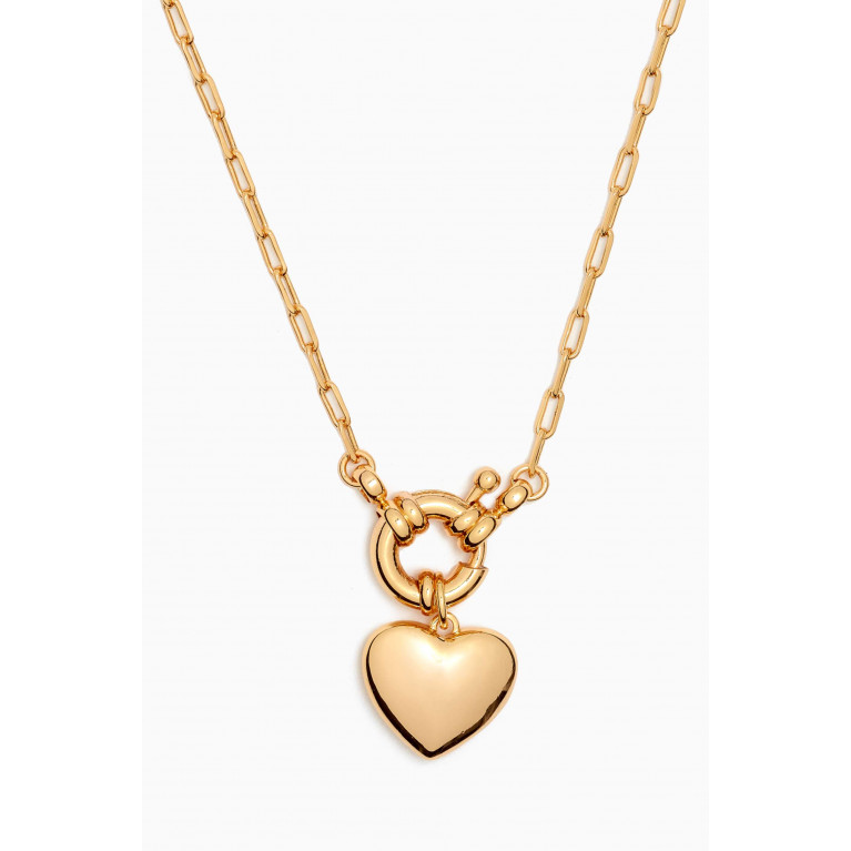 By Adina Eden - Solid Puffy Heart Paperclip Chain Necklace in 14kt Gold-plated Brass