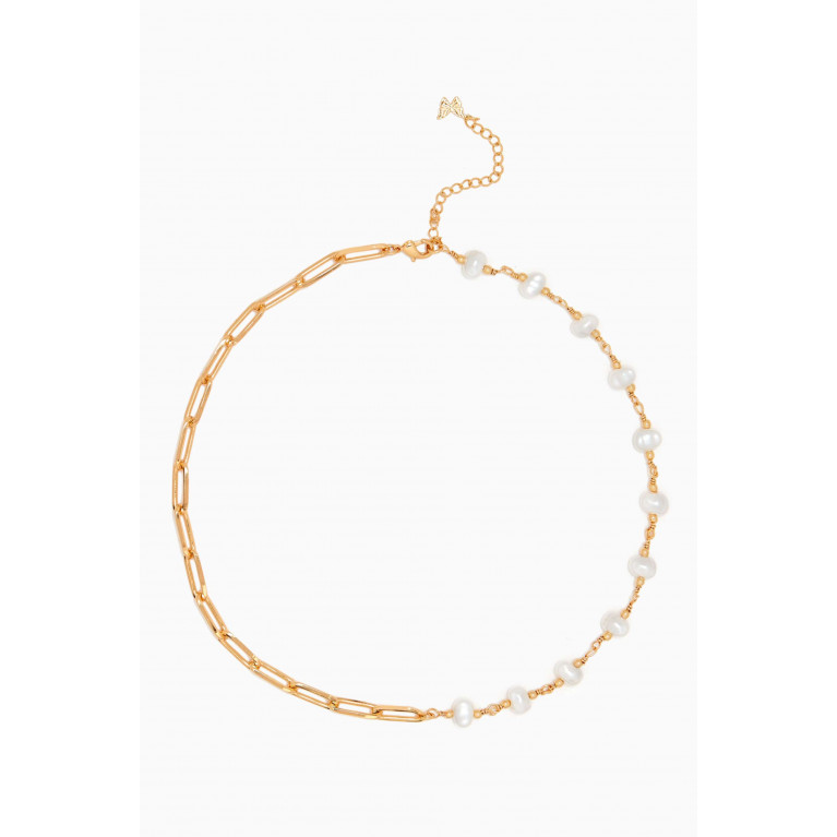 By Adina Eden - Paperclip Faux Pearl Chain Necklace in 14kt Gold-plated Brass