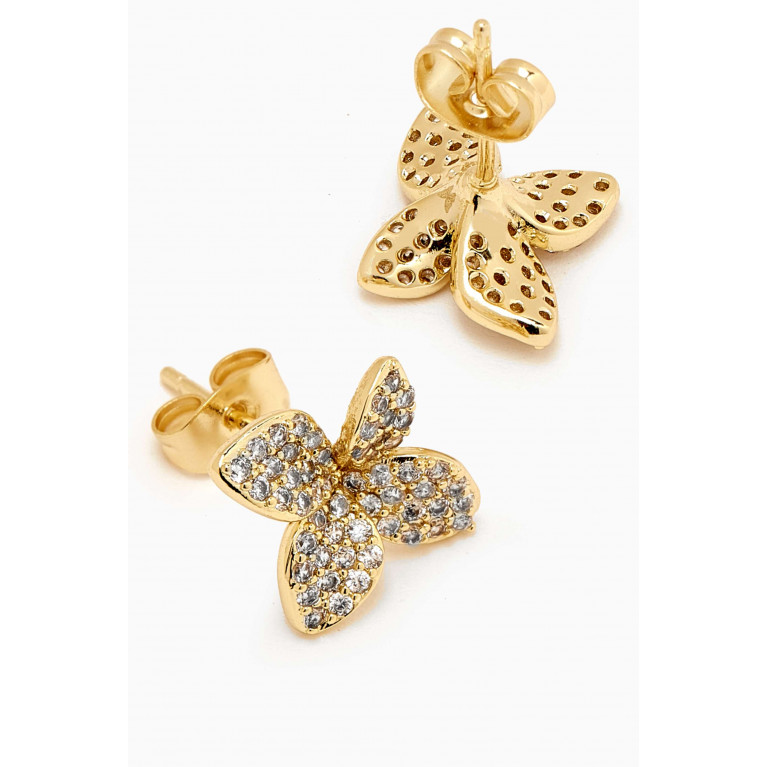 By Adina Eden - Pavé Fancy Flower Stud Earrings in 14kt Gold-platedBrass
