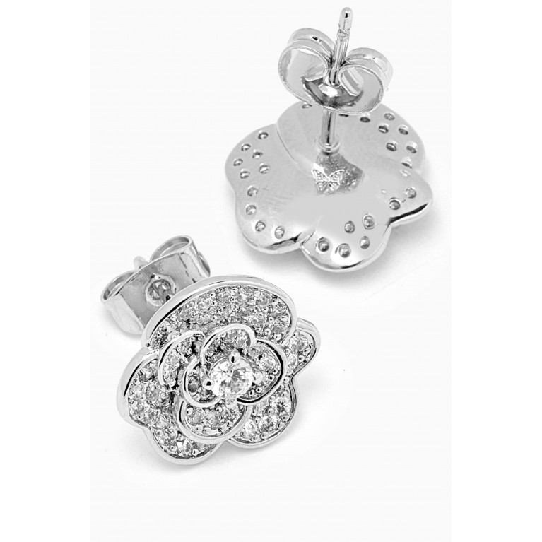 By Adina Eden - Pavé Rose Flower Stud Earrings in Brass Silver