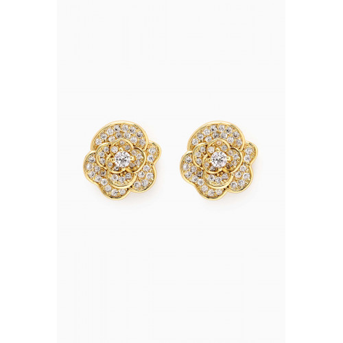 By Adina Eden - Pavé Rose Flower Stud Earrings in 14kt Gold-plated Brass Yellow