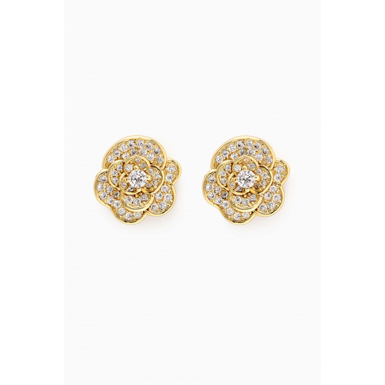 By Adina Eden - Pavé Rose Flower Stud Earrings in 14kt Gold-plated Brass Yellow
