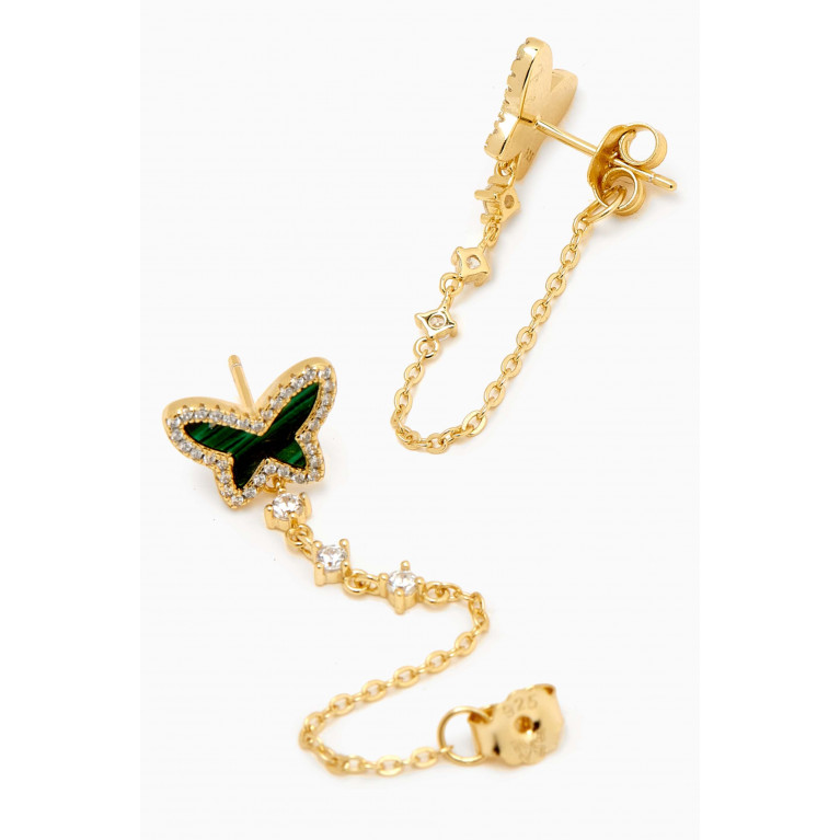By Adina Eden - Butterfly Pavé Malachite Drop Chain Earrings in 14kt Gold-plated Sterling Silver Green