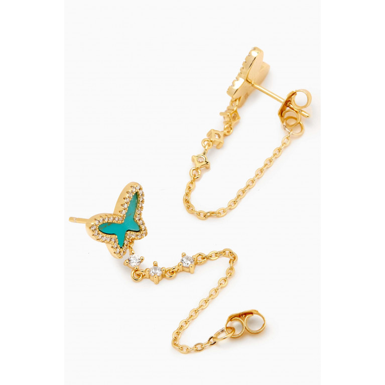 By Adina Eden - Butterfly Pavé Malachite Drop Chain Earrings in 14kt Gold-plating Blue