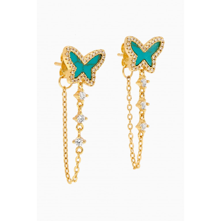 By Adina Eden - Butterfly Pavé Malachite Drop Chain Earrings in 14kt Gold-plating Blue
