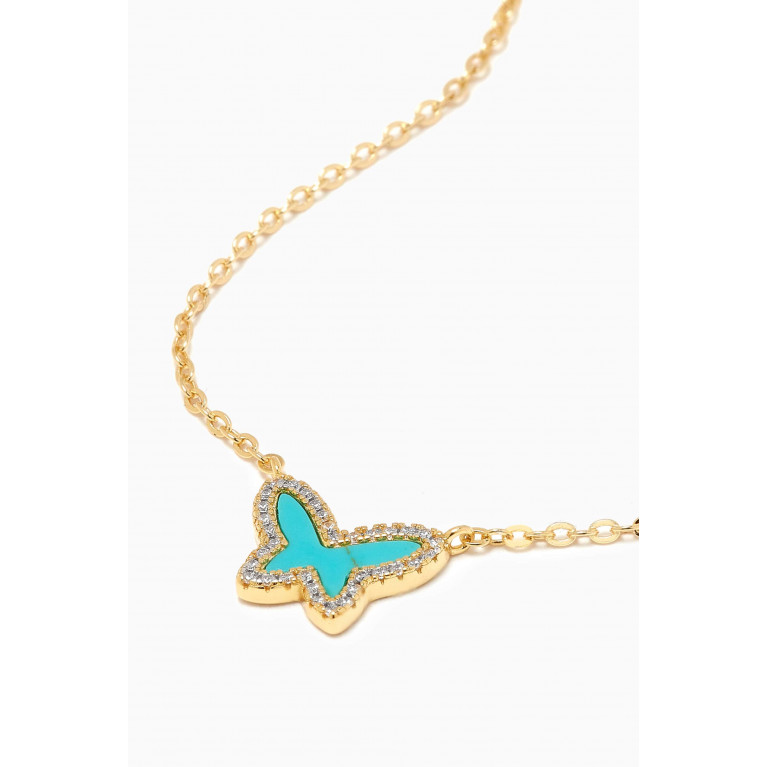 By Adina Eden - Butterfly Pavé Malachite Necklace in 14kt Gold-plating. Blue