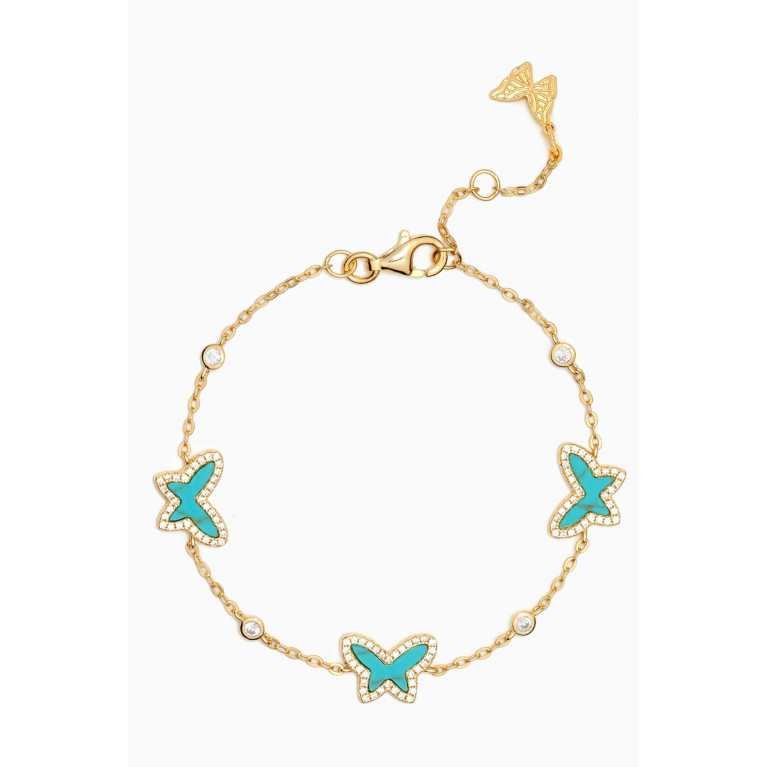 By Adina Eden - Butterfly Pavé Turquoise Bracelet in 14kt Gold-plated Sterling Silver