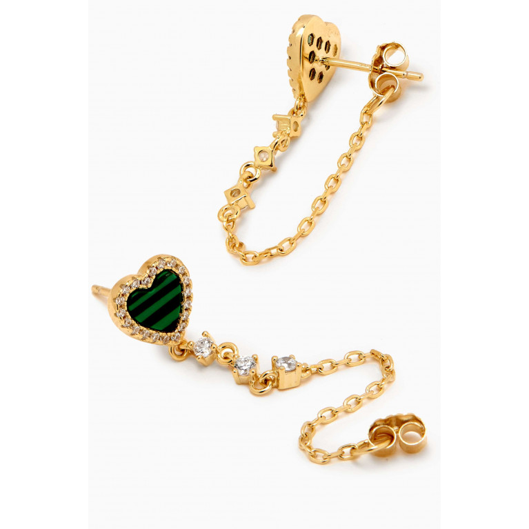 By Adina Eden - Heart Pavé Malachite Drop Chain Earrings in 14kt Gold-plated Sterling Silver Green