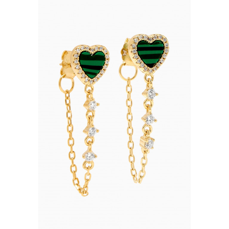 By Adina Eden - Heart Pavé Malachite Drop Chain Earrings in 14kt Gold-plated Sterling Silver Green