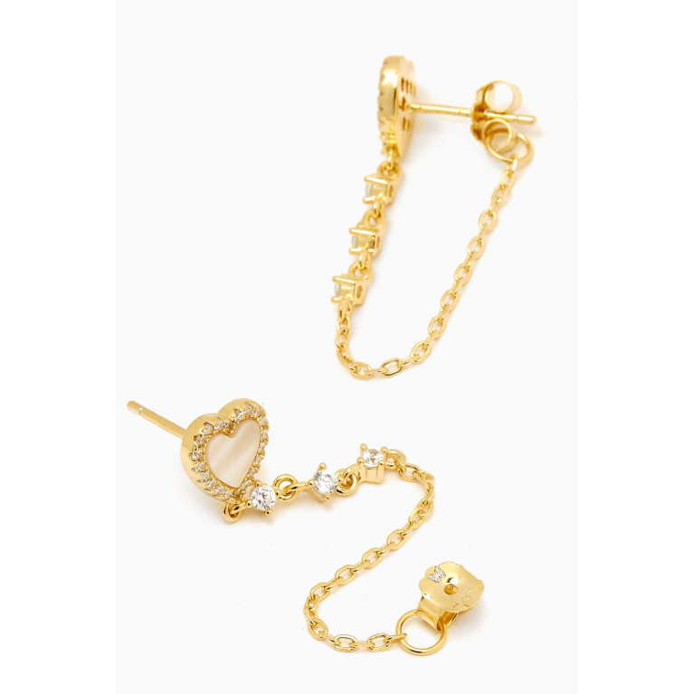 By Adina Eden - Heart Pavé Mother-of Pearl Drop Chain Earrings in 14kt Gold-plated Sterling Silver White