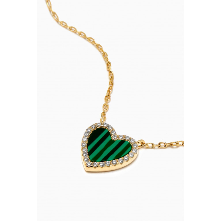 By Adina Eden - Heart Pavé Malachite Necklace in 14kt Gold-plated Sterling Silver Green