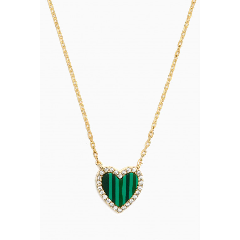 By Adina Eden - Heart Pavé Malachite Necklace in 14kt Gold-plated Sterling Silver Green