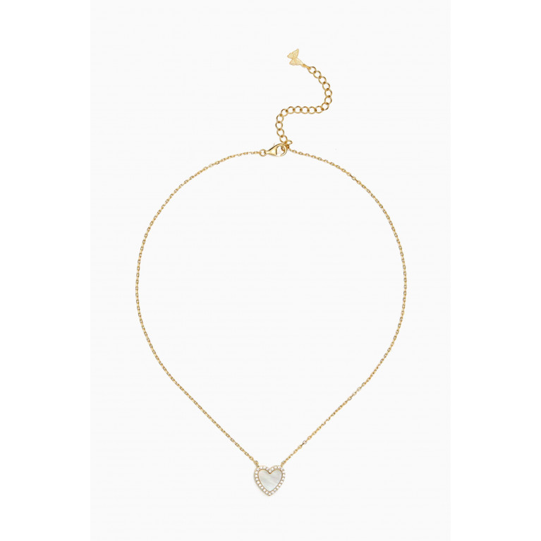 By Adina Eden - Heart Pavé Mother-of-Pearl Necklace in Yellow Gold
