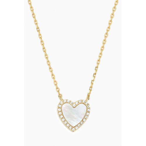 By Adina Eden - Heart Pavé Mother-of-Pearl Necklace in Yellow Gold