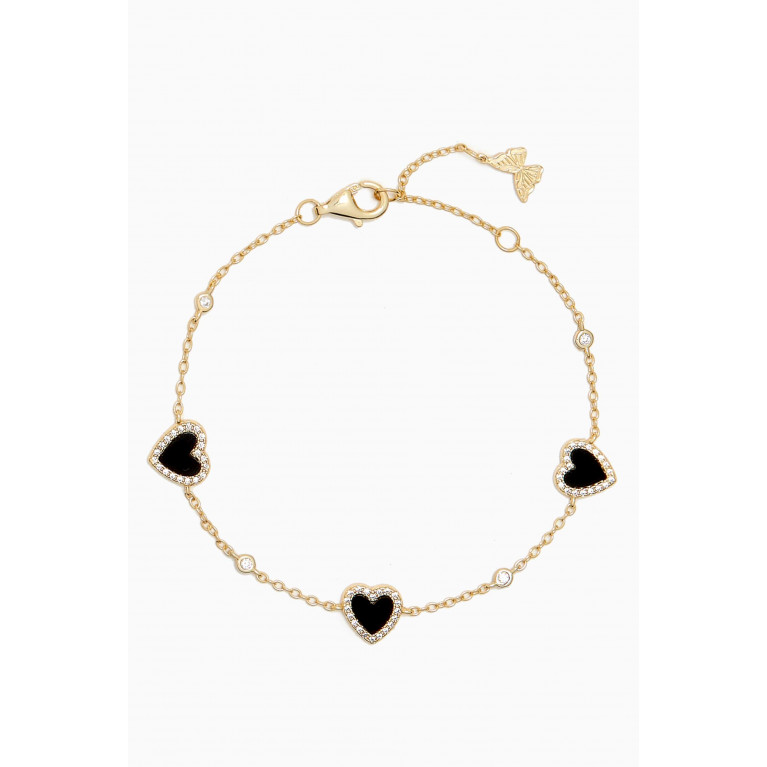 By Adina Eden - Heart Pavé Onyx Bracelet in 14kt Gold-plated Sterling Silver Black