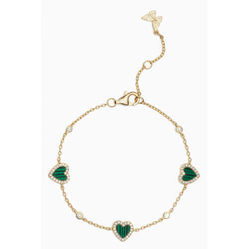 By Adina Eden - Heart Pavé Malachite Bracelet in 14kt Gold-plated Sterling Silver Green