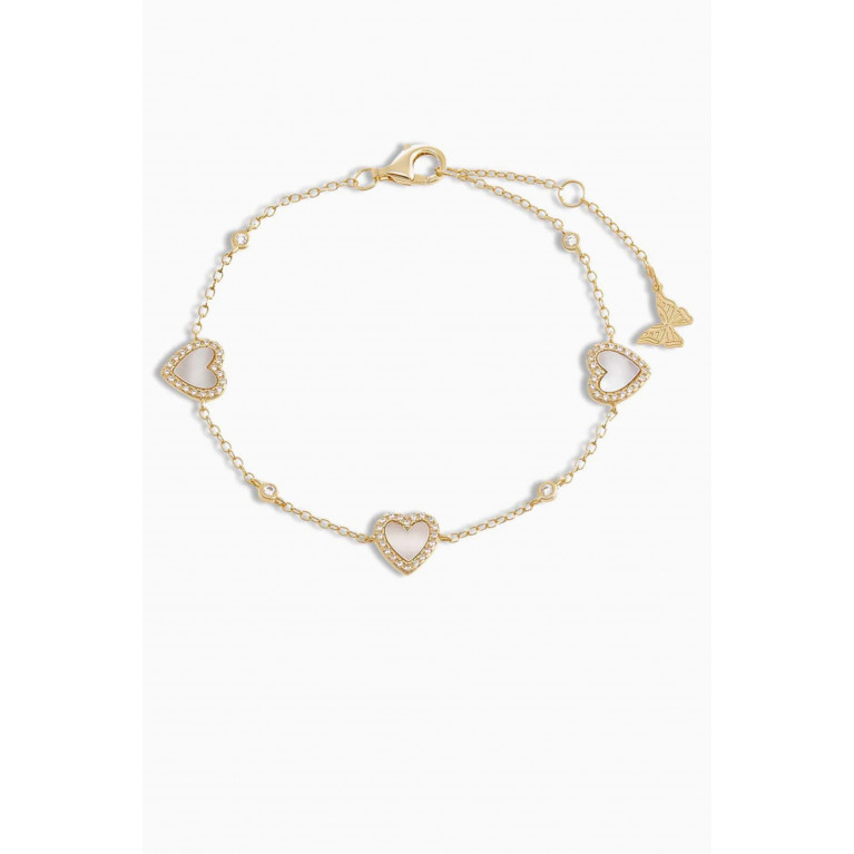 By Adina Eden - Heart Pavé Mother-of-Pearl Bracelet in 14kt Gold-plated Sterling Silver
