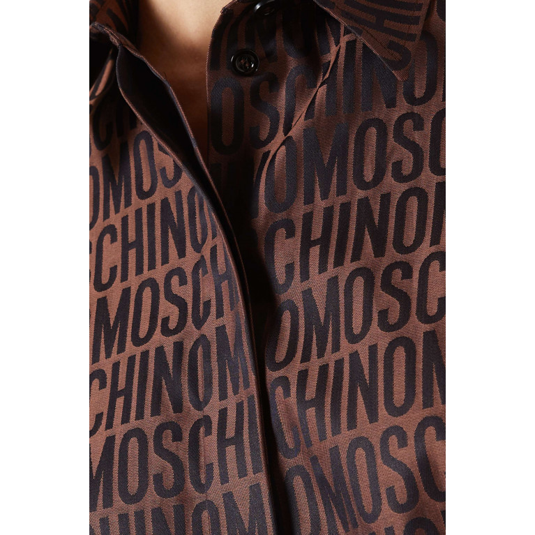 Moschino - Logo Print Shirt in Cotton Poplin Jacquard Brown