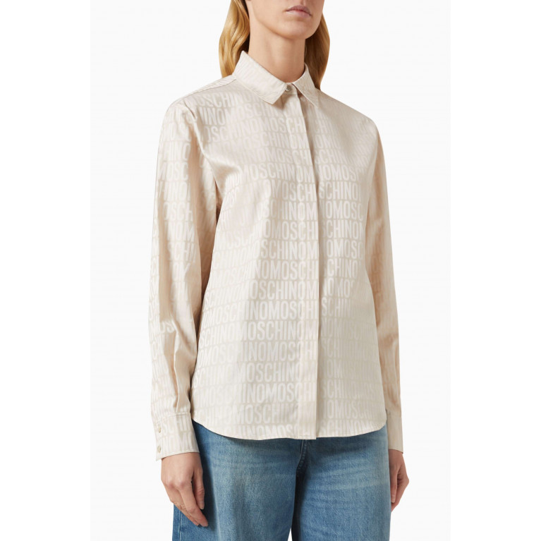 Moschino - Logo Print Shirt in Cotton Poplin Jacquard Neutral