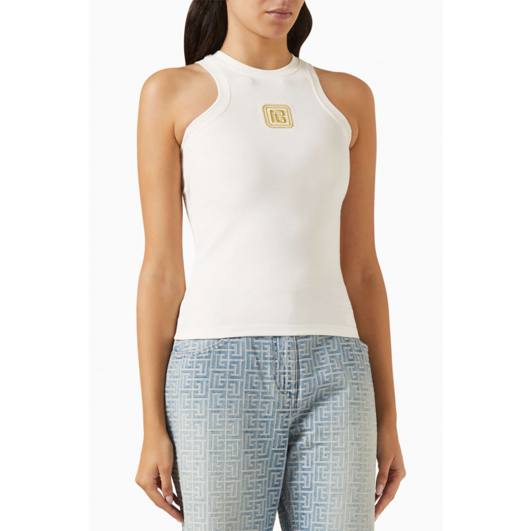 Balmain - PB-embroidered Tank Top in Cotton-blend