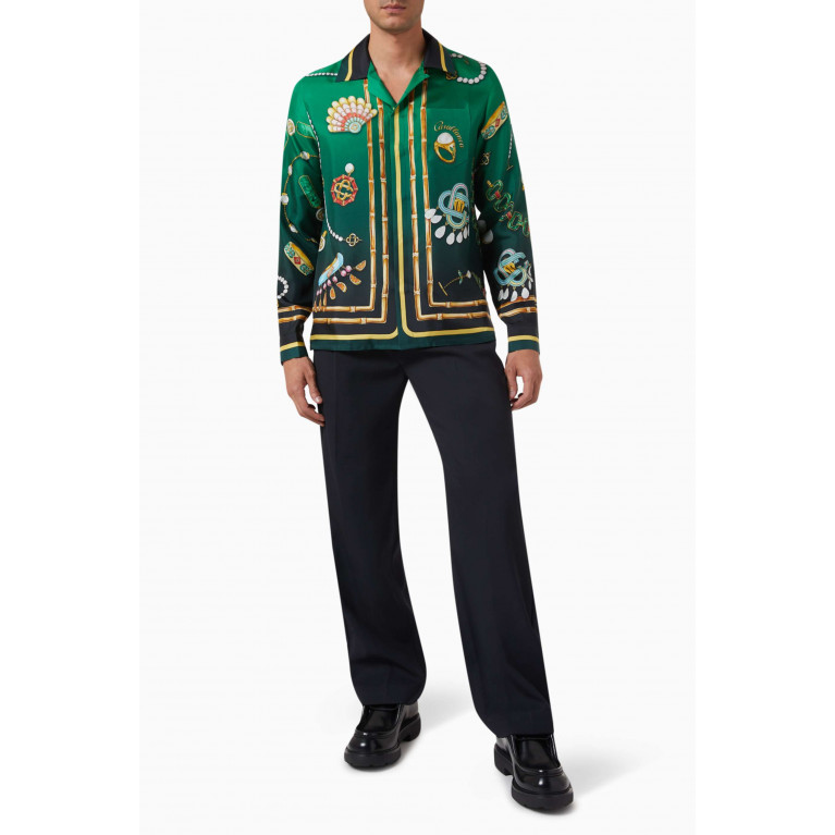 Casablanca - Cuban Collar Long Sleeve Shirt in Silk
