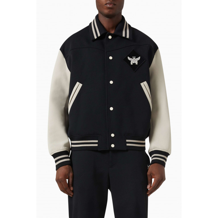 MCM - Essential Logo Patch Varsity Jacket in Stretch Recycled Cotton Blend
