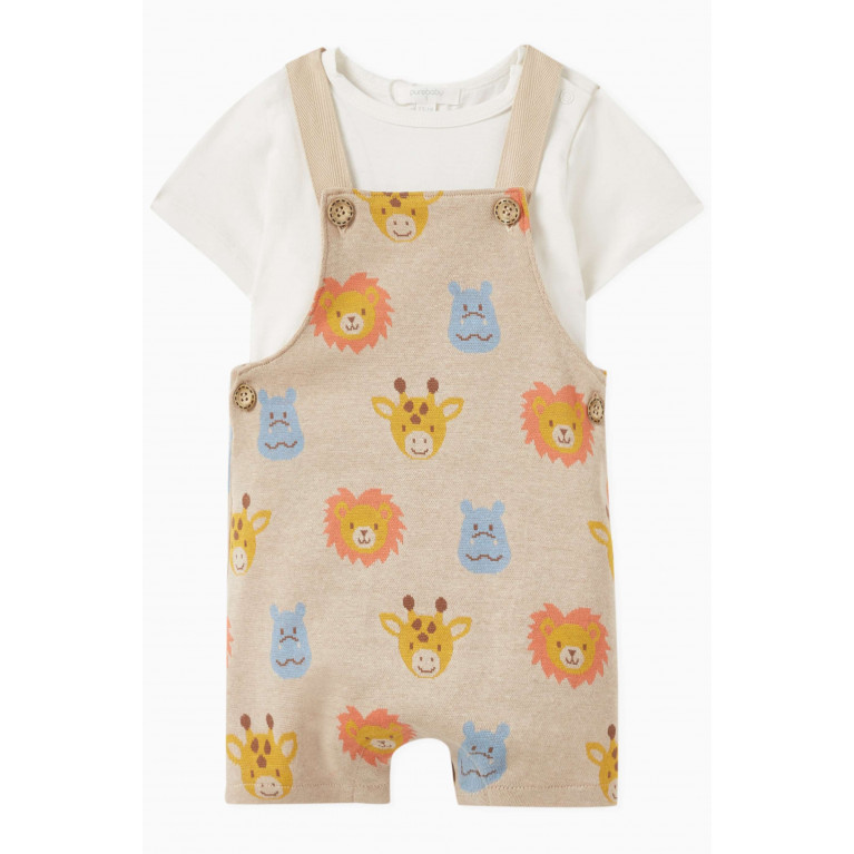 Purebaby - Happy Faces Jacquard Overall Set in Organic Cotton