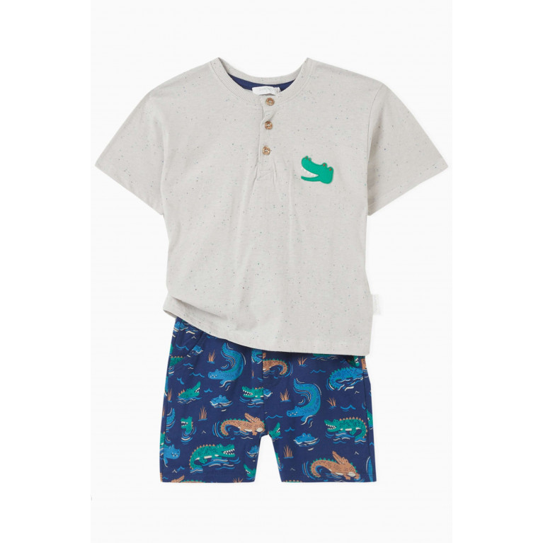 Purebaby - 2-piece Crocodile-print T-shirt & Shorts Set