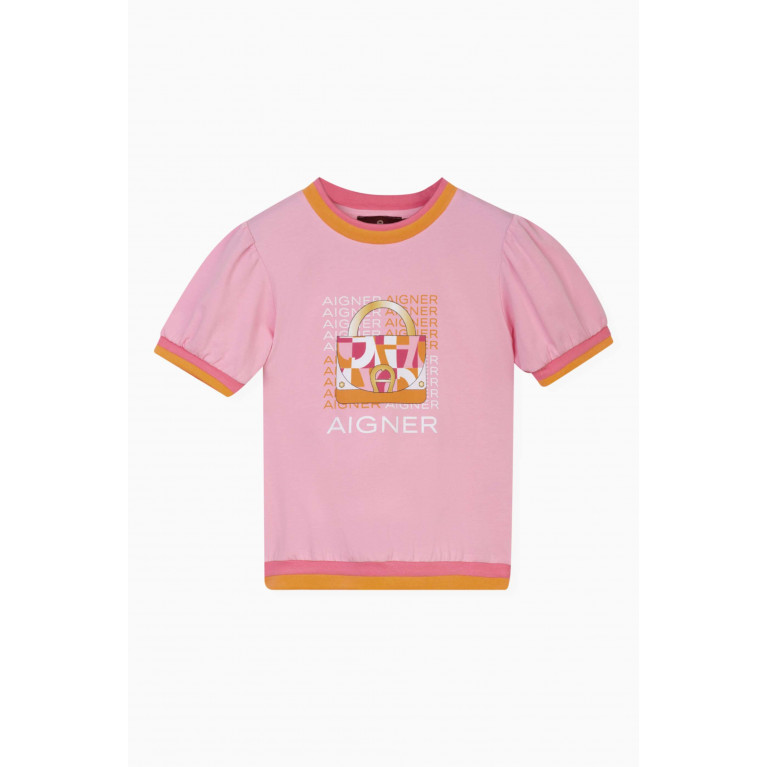 AIGNER - Logo Print T-Shirt in Cotton Pink