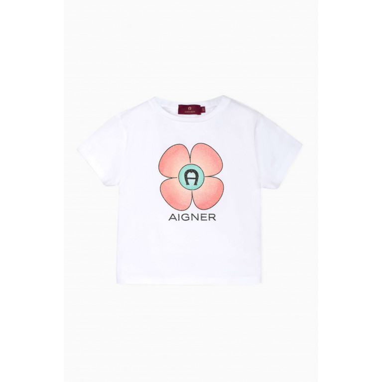 AIGNER - Floral Print T-Shirt in Cotton White
