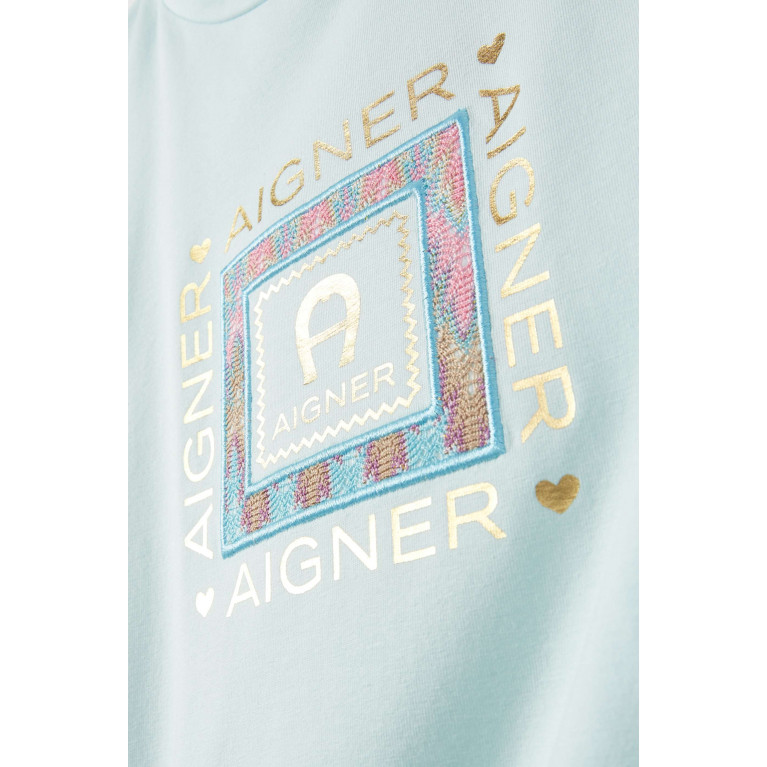 AIGNER - Logo Print T-Shirt in Cotton Blue