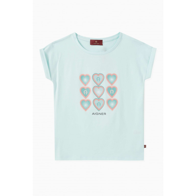 AIGNER - Heart Print T-Shirt in Cotton Blue