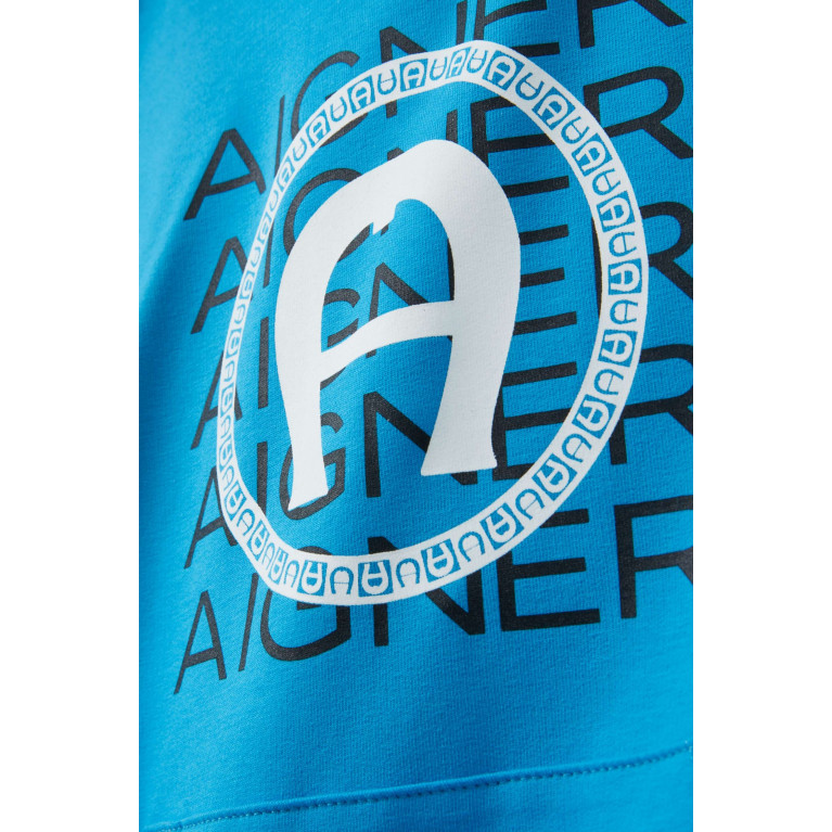 AIGNER - Logo Hooded Sweatshirt in Cotton Blue