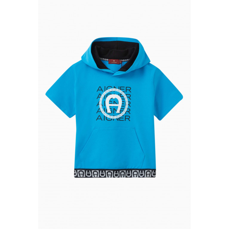AIGNER - Logo Hooded Sweatshirt in Cotton Blue