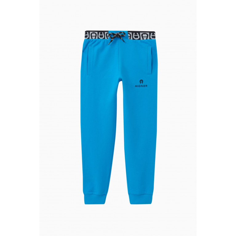 AIGNER - Logo Print Trousers in Cotton Blue