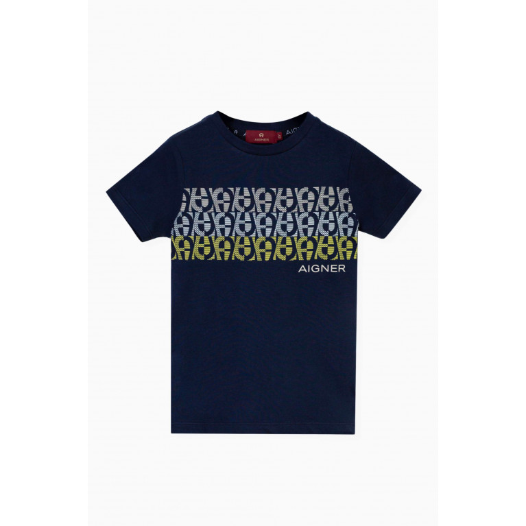 AIGNER - Graphic Logo-print T-shirt in Cotton-jersey Blue