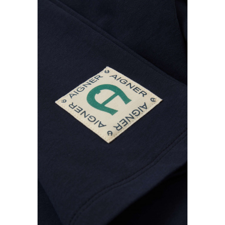 AIGNER - Logo-badge Bermuda Shorts in Stretch-cotton Blue