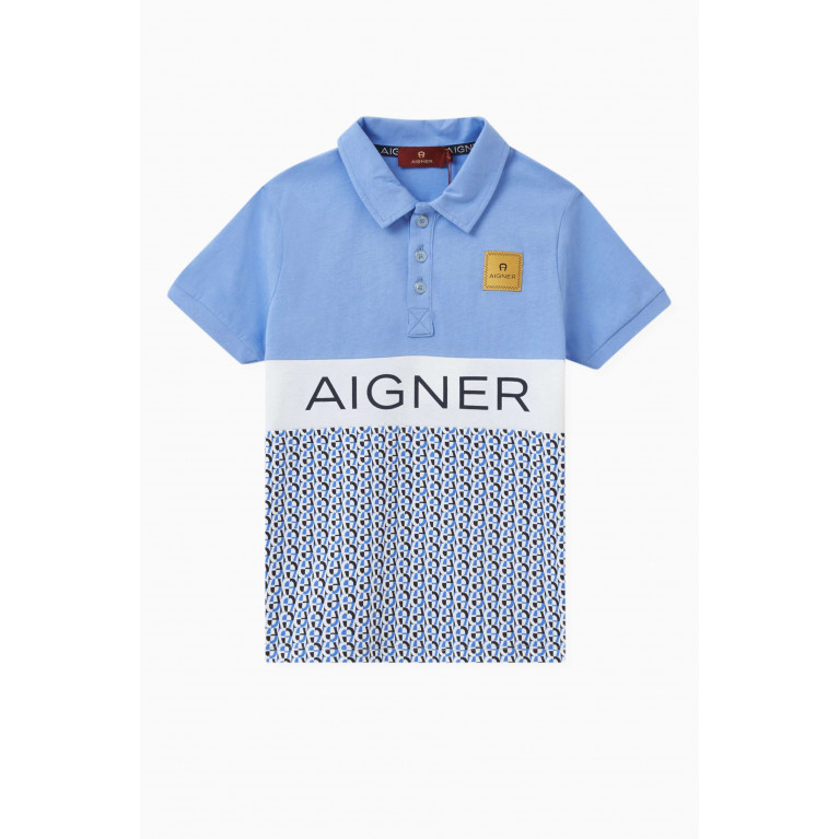 AIGNER - Logo-print Polo Shirt in Cotton Blue