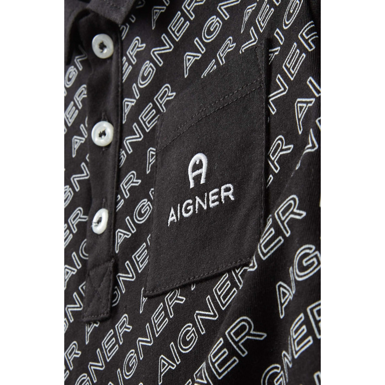 AIGNER - All-over Print Polo Shirt in Cotton Piqué Black