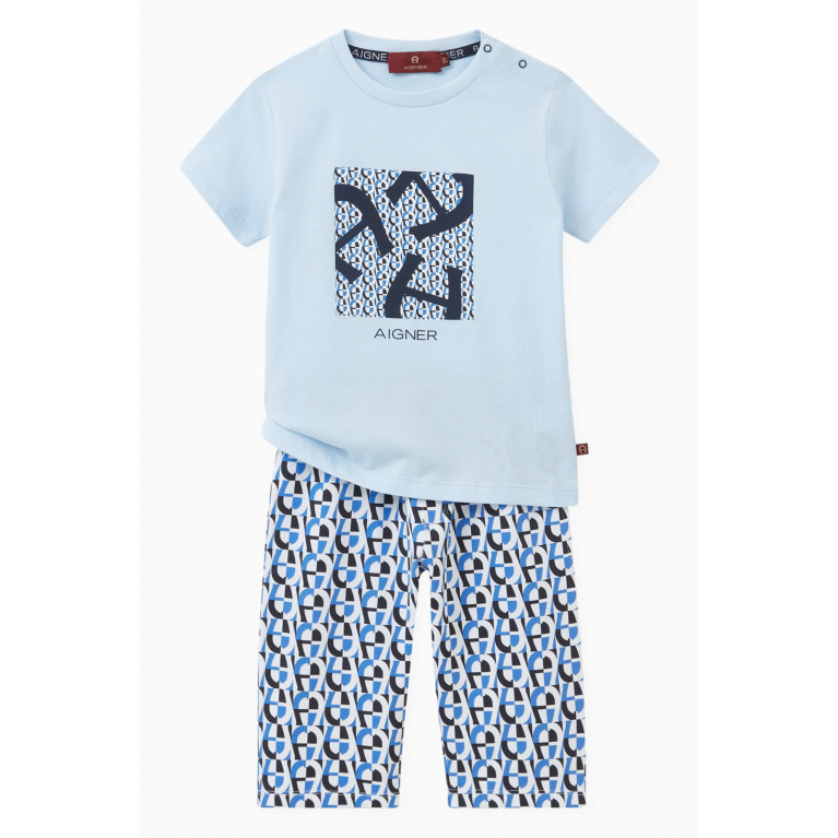 AIGNER - All-over Logo Bermuda Shorts in Cotton-jersey Blue