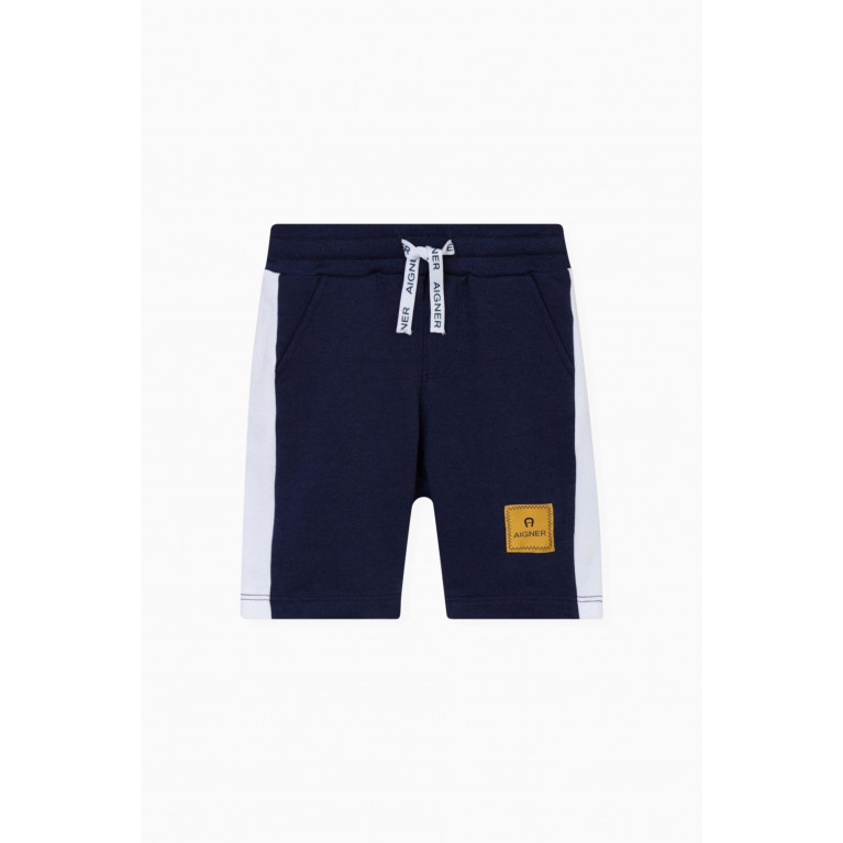 AIGNER - Logo-patch Stripe Bermuda Shorts in Stretch-cotton Blue
