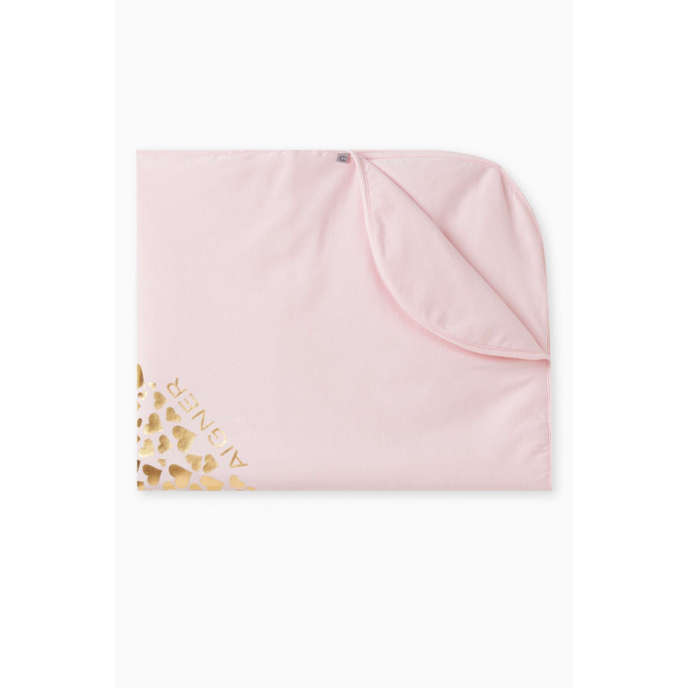 AIGNER - Foil Logo Baby Blanket in Pima Cotton Pink