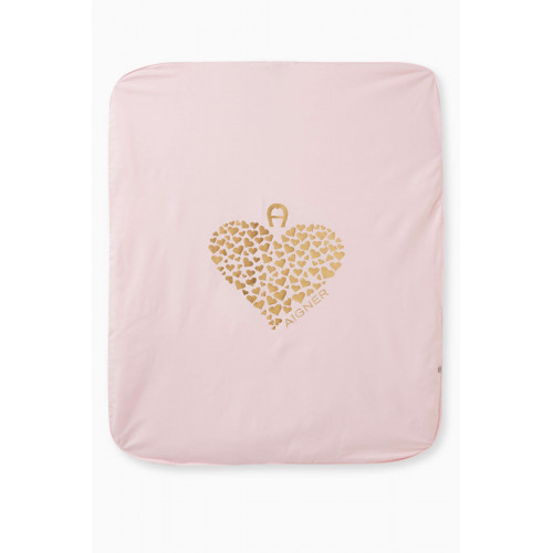 AIGNER - Foil Logo Baby Blanket in Pima Cotton Pink