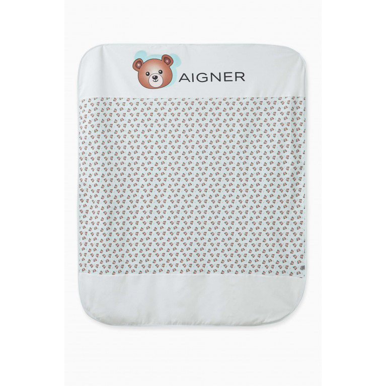 AIGNER - Bear Logo Baby Blanket in Pima Cotton Blue